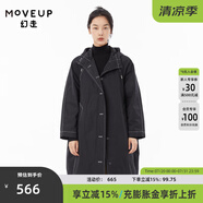 MOVEUP幻走2022冬季新款.FUN系列 連帽撞色線設(shè)計(jì)師長(zhǎng)款棉外套女 夜黑 M