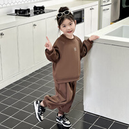 G·DUCK KIDS兒童男童女童衛(wèi)衣套裝2025新款休閑春秋洋氣運(yùn)動(dòng)寶寶兩件套潮款 咖色套裝 110
