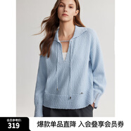 ELLE法式設(shè)計感系帶純棉毛衣女2024秋季新款文藝休閑簡約毛針織衫 淺藍 S