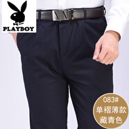 花花公子（PLAYBOY）新款夏季薄款中老年男褲高腰深襠寬松雙褶純棉休閑褲老人西褲中年 083藏青色單褶 薄款 28 (2.16尺腰圍) 80-90斤
