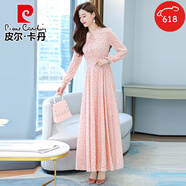 皮爾卡丹（pierre cardin）碎花連衣裙2025年春秋新款女裝氣質(zhì)仙女春秋長(zhǎng)*袖雪紡超仙長(zhǎng)款裙 5951粉色 M (95-105斤)