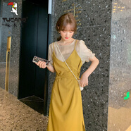 啄木鳥(niǎo)雪紡裙法式赫本風(fēng)吊帶連衣裙夏2025年新款韓版時(shí)尚顯瘦氣質(zhì)小裙子 黃色 S