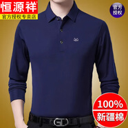 恒源祥（HYX）品牌男裝純棉長袖T恤男加絨加厚秋冬新款翻領中老年爸爸裝打底衫 P18-上青XH 2XL 180建議150-165斤