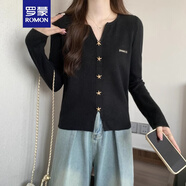 羅蒙（ROMON）2025秋冬設(shè)計感新款大i碼女裝顯瘦不規(guī)則毛衣套頭針織內(nèi)搭打底衫 黑色 XL 120-140斤