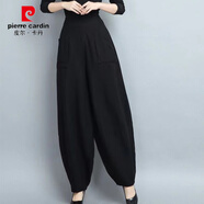皮爾卡丹（pierre cardin）垂感民族風(fēng)時(shí)尚氣質(zhì)媽媽褲子大碼遮肉闊腿寬松燈籠褲松緊腰休閑褲 黑色 2XL