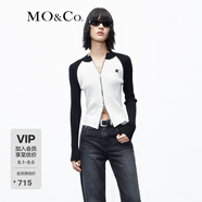 MO&Co.針織衫開衫機車風插肩袖雙開頭拉鏈刺繡短款修身上衣摩安珂 米白色-第2批 S 160