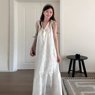 熒蒂（YINGDI）法式提花白色連衣裙女夏季2025新款感背心吊帶氣質(zhì)無袖長裙子 【白色】 M