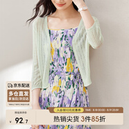 尚都比拉夏季針織衫女薄款開(kāi)衫外套v領(lǐng)七分袖外搭空調(diào)衫 淺綠色 均碼 