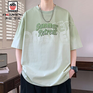 AEMAPE漸變色短袖t恤男夏季2025新款美式寬松半袖上衣潮牌圓領(lǐng)休閑體恤 8392軍綠 2XL 約140-165斤可穿