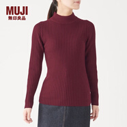 無印良品MUJI 女式  寬羅紋 半高領(lǐng)毛衣 長(zhǎng)袖針織衫 紫紅色 L