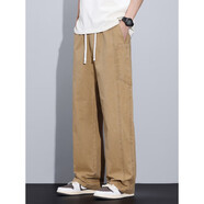 以純（YISHion）休閑褲男士純棉百搭寬松直筒長(cháng)褲2025春夏季美式闊腿潮 K2018卡其色 L