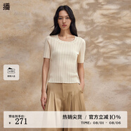 播薄款針織衫女2024春季新款圓領(lǐng)修身短袖毛衣DDR2SD5457 O00晚紗 晚紗 M