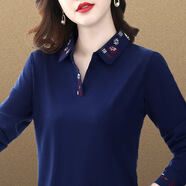 JTKW中年女士短袖t恤女夏裝新款品牌時(shí)尚夏季大碼高端polo衫薄款別致 523寶藍 （長(cháng)袖） M （適合80-100斤b