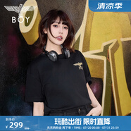 BOY LONDON【破棘之翼】BOYLONDON潮牌夏季短袖男女同款翅膀刺繡T恤N01025 黑色 S