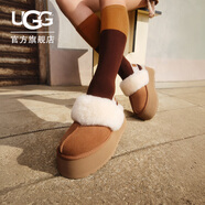 UGG秋季女士包頭厚底LOGO松緊帶休閑懶人毛毛鞋 1113474 CHE | 栗色 36