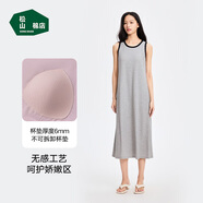 松山棉店商場(chǎng)同款二合一女士睡裙短袖小薄荷羅紋舒適親膚彈力夏季睡衣 帶杯背心裙-麻灰色 L (165)
