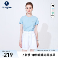Navigare意大利小帆船短袖T恤衫女夏季圓領(lǐng)百搭體恤衫修身短款基礎(chǔ)款上衣 冰水藍(lán) L