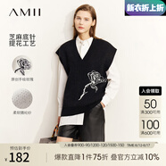 AMII七夕禮物秋極簡(jiǎn)優(yōu)雅玫瑰花提花中長(zhǎng)寬松連肩袖半袖V玲包芯紗毛衣 黑色 165/88A/L
