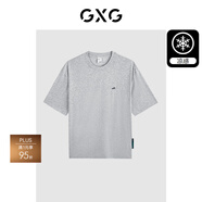 GXG男裝 夏季新款重磅系列精致小字母繡花圓領(lǐng)短袖T恤 麻灰色 L