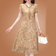 啄木鳥(niǎo)真絲2025新款女裝春秋夏季碎花連衣裙子高端減齡精致今年流行 黃色網(wǎng)紅港風(fēng)緞面設計感胖炸街一 L