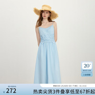 范思藍恩【徐若晗同款】腰精裙設計感吊帶連衣裙女拼接蕾絲裙子女 晴空藍 S