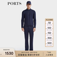 PORTS寶姿男裝2025春夏新品萊賽爾混紡半拉鏈織帶長袖立領(lǐng)T恤 藏青色 S