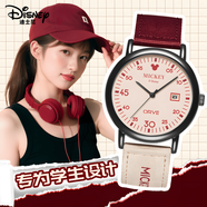 迪士尼中學(xué)生手表女2025新款靜音初高中學(xué)生機械只看時間石英生日禮物 安卡拉紅【男女同款】