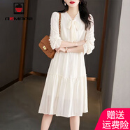 AEMAPE連衣裙女中長(zhǎng)款2025春秋季韓版收腰顯瘦高級(jí)感法式a字裙子夏 白色 2XL 【建議138-150斤】