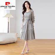 皮爾卡丹（pierre cardin）棉麻連衣裙女早秋高端大氣上檔次小個子顯瘦遮肚子巨好看減齡裙子 灰色-氣質(zhì)棉麻連衣裙早秋2025新款今年流行爆款高 M  【適合85-105斤】