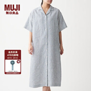 無(wú)印良品 MUJI 女式 法國亞麻水洗 五分袖開(kāi)襟連衣裙 BCL08C0S 米白色X條紋 M-L