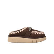 MOU厚底圓頭一腳蹬羊皮穆勒鞋女徽標裝飾增高休閑鞋 裸色 40