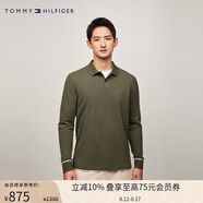 Tommy Hilfiger【透氣舒適】春夏季男裝彈力珠地網(wǎng)眼撞色門襟長(zhǎng)袖T恤POLO衫33138