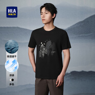 海瀾之家（HLA）短袖T恤男士25新涼感印花山不在高短袖體恤衫男夏季休閑上衣夏裝 黑色花紋4R M 170/88A 推薦125~136斤