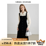 VEGA CHANG絲絨連衣裙女2025年秋冬新款顯瘦氣質(zhì)拼接假兩件長(zhǎng)裙子 黑拼米 M