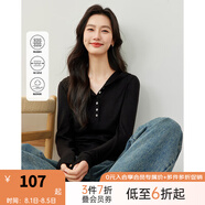 梵希蔓淺燕麥色休閑時(shí)尚連帽T恤女2025年春季新百搭顯瘦針織上衣 M6221 黑色 M