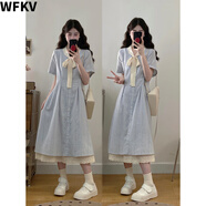 WFKV大碼女裝胖MM獨(dú)特漂亮減齡裙子氣質(zhì)溫柔巨好看小眾連衣裙長(zhǎng)裙女 淺藍(lán)色 2XL 【130-150斤】