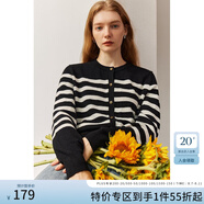 范思藍恩23FS13180經(jīng)典條紋百搭針織小開衫春秋簡約精致撞色女毛衣 黑白條紋 S