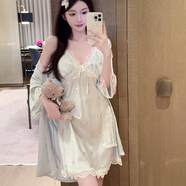 維多利亞（Victoria）性感睡衣女2025新款家居服修身簡(jiǎn)約吊帶裙純欲風(fēng)睡裙 蝴蝶藍色吊帶睡裙睡袍兩件套 【 XL 【建議140-160斤】