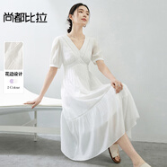 尚都比拉（Sentubila）優(yōu)雅度假風(fēng)修身浪漫花邊裝飾腰A字醋酸天絲混紡面料V領(lǐng)連衣裙 白色 L 110-120斤建議選擇