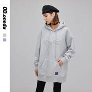 簡方位連帽加絨衛(wèi)衣裙女年春秋套頭休閑連衣裙簡約寬松顯瘦中長款 花灰色 加絨 均碼 S