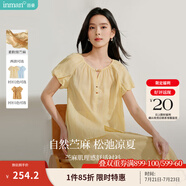 茵曼（INMAN）【苧麻】清麻系列炒色襯衫t恤女裝2025夏季新款短袖上衣 淺黃色-18525342 S