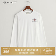 GANT【100%棉】甘特春季休閑刺繡柔軟內(nèi)搭經(jīng)典純色圓領(lǐng)長(zhǎng)袖男T恤 110白色 L