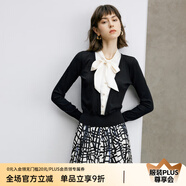 顏域黑色假兩件針織衫女士2024新款春裝法式復(fù)古氣質(zhì)短款系帶上衣 黑色 L