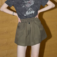 庫恩瑪維（KUHNMARVIN）日系復古軍綠色抽繩短褲女2025年夏季新款小個子闊腿熱褲K37555 軍綠色 L
