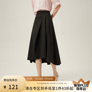 范思藍(lán)恩法式不規(guī)則a字半身裙女中長款設(shè)計(jì)感氣質(zhì)百褶裙24FS12104 黑色 M