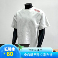 ICONS Lab重磅300G涼感夏季新款印花短袖t恤男女休閑寬松百搭時尚 右肩MIED(紅印花)-白色【重磅300g】 S