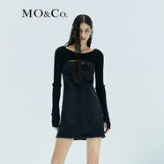 MO&Co.牛仔吊帶裙露指針織坎肩兩件套高腰MBD3DRS056 牛仔黑色 M165