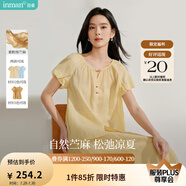 茵曼（INMAN）【苧麻】清麻系列炒色襯衫t恤女裝2025夏季新款短袖上衣 淺黃色-18525342 S