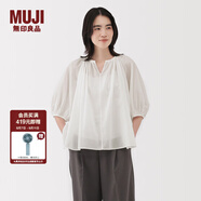 無印良品（MUJI）女式 強(qiáng)捻短袖罩衫 t恤上衣打底衫女款內(nèi)搭女裝25年夏季 BC2LLC5S 米白色 M (160/84A)
