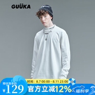 古由卡（GUUKA）潮牌半高領(lǐng)繡花長(zhǎng)袖t恤男士秋季新款嘻哈運(yùn)動(dòng)打底衫簡(jiǎn)約寬松衣服 白色 T7933 S